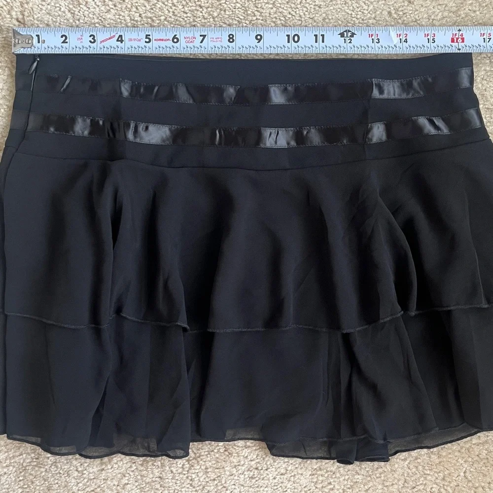 Edikted Double Ribbon Belt Ruffled Chiffon Mini Skirt in Black Women's Large - Picture 7 of 8